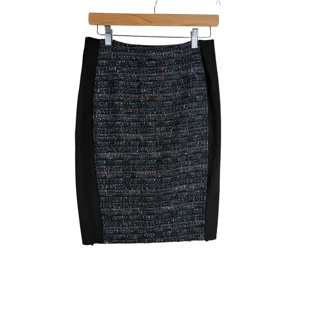White House Black Market Wool Blend Tweed Pencil Skirt size 6 Petite Black
